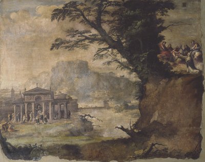 Landschaft mit Begegnung von Christus und der Jungfrau von Polidoro da Caravaggio